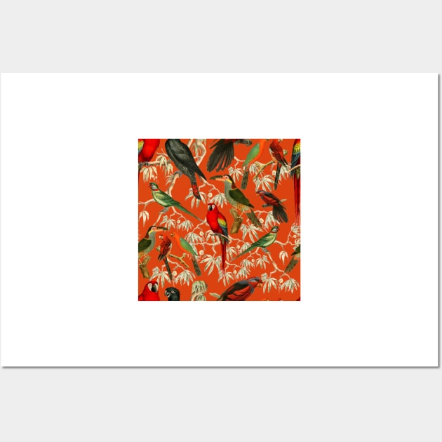 Tropical birds - Orange Wall Art by CharlieCreates